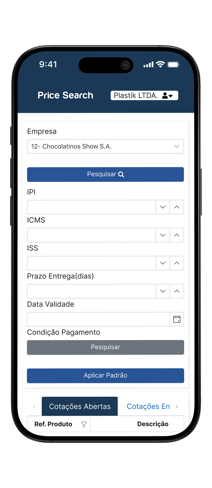 Funcionalidades: Cotações por Filtros