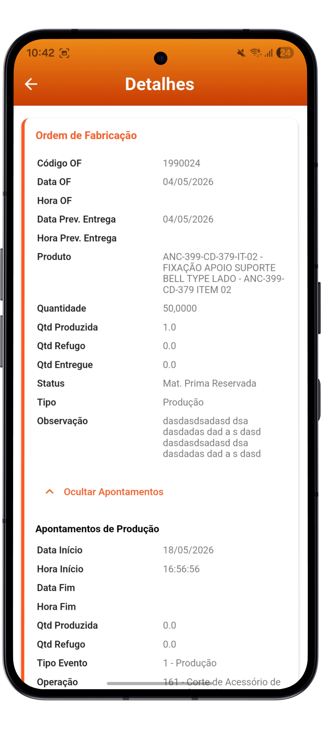 Funcionalidades: Produção mensurada